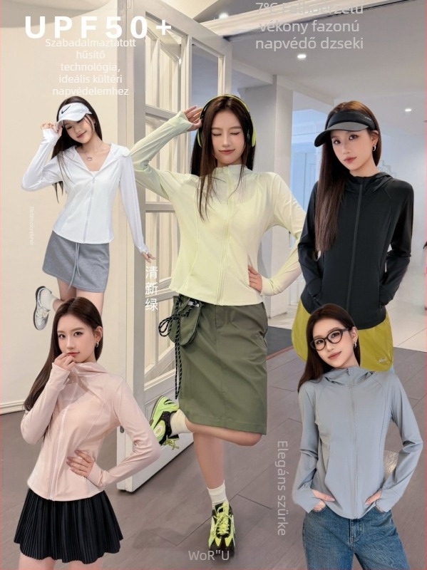 Női napvédő dzseki, Slim-fit, gyorsan száradó, lélegző, UPF 50+, kerékpározáshoz, egyszínű