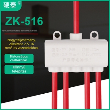 ZK-516 Magas teljesítményű terminálblokk, 1 bemenet, 4 kimenet, 16 mm²-es vezeték elosztó csatlakozó