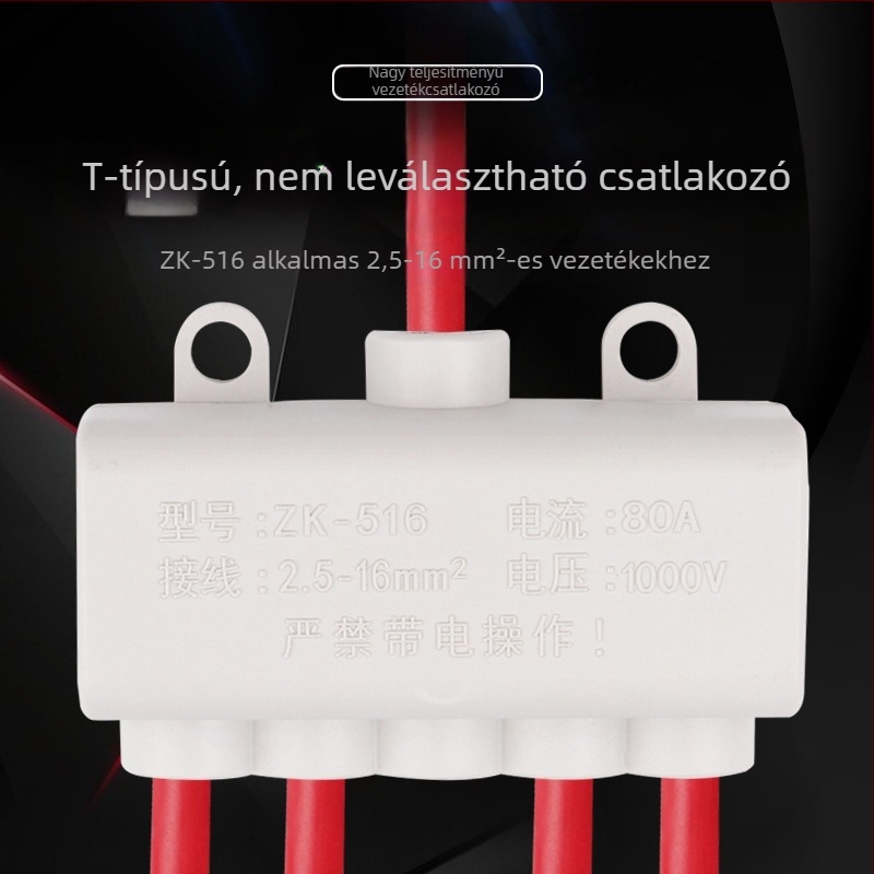 ZK-516 Magas teljesítményű terminálblokk, 1 bemenet, 4 kimenet, 16 mm²-es vezeték elosztó csatlakozó