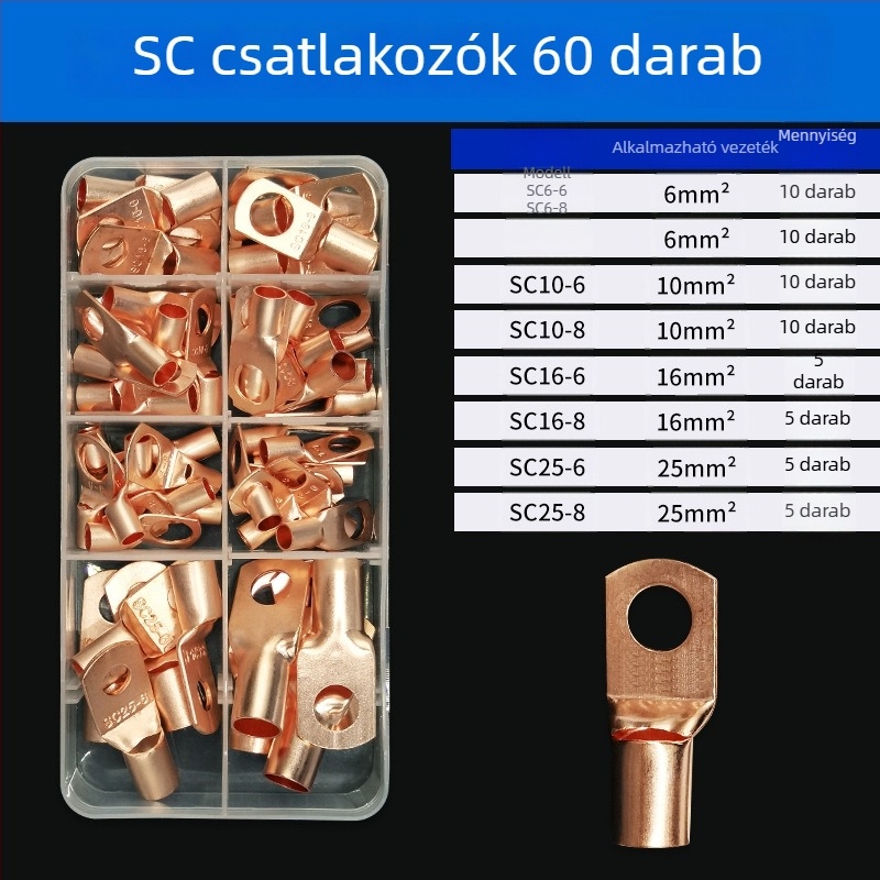 SC6-25 sorozatú réz terminálok krimpelő készlet, arany színű, 60 db