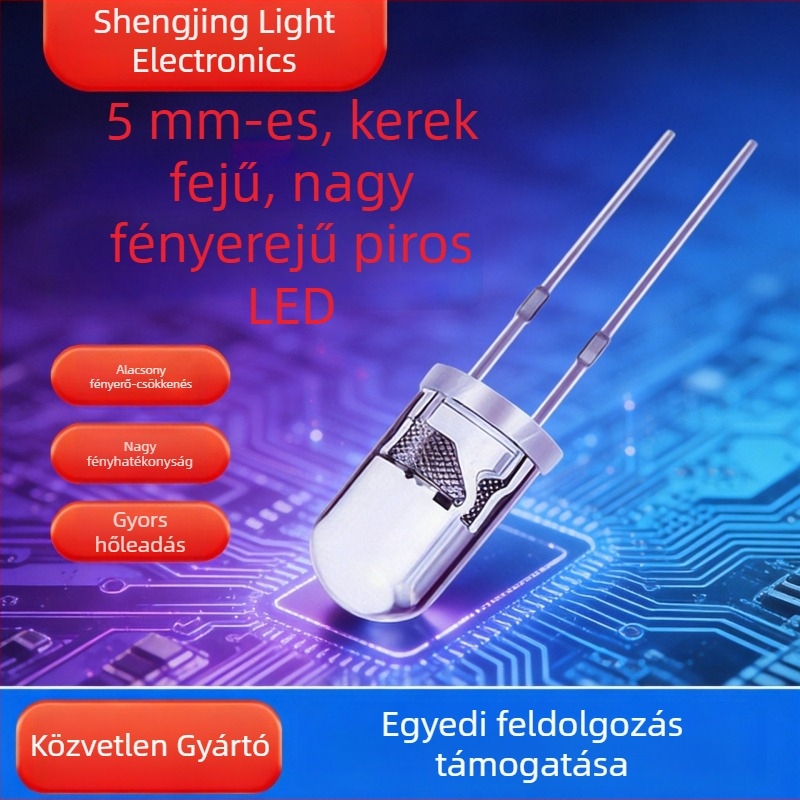 F5 kerek fejű, ultra fényes piros LED jelzőfény, 5 mm, fordított polaritás védelemmel