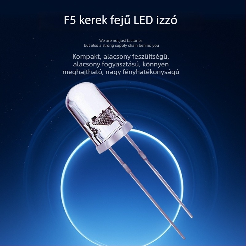 F5 kerek fejű, ultra fényes piros LED jelzőfény, 5 mm, fordított polaritás védelemmel