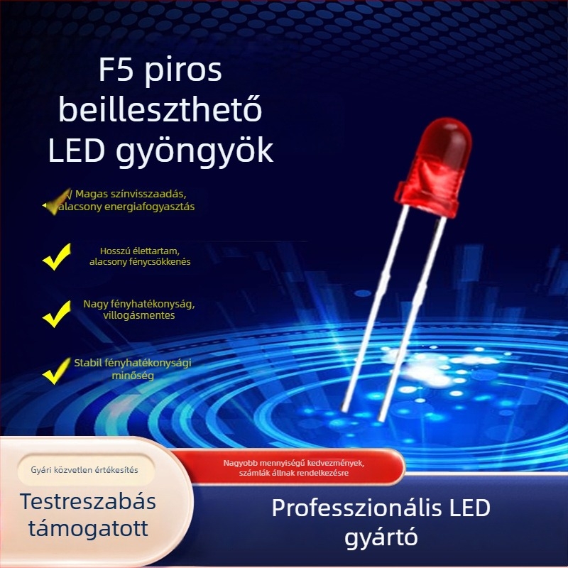 F5 5 mm több színű LED gyöngyök (piros, zöld, kék, sárga, narancs) átlyukasztott dióda