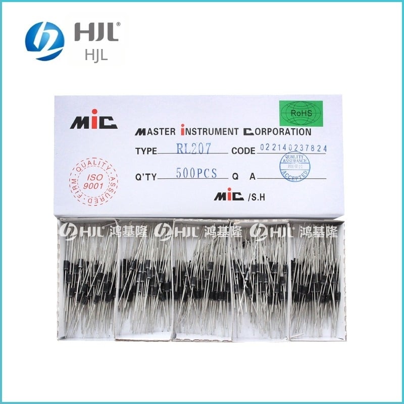 MIC ultragyors visszaállítású dióda RL207 FR207 FR107, DO-15, 2A, 1000V