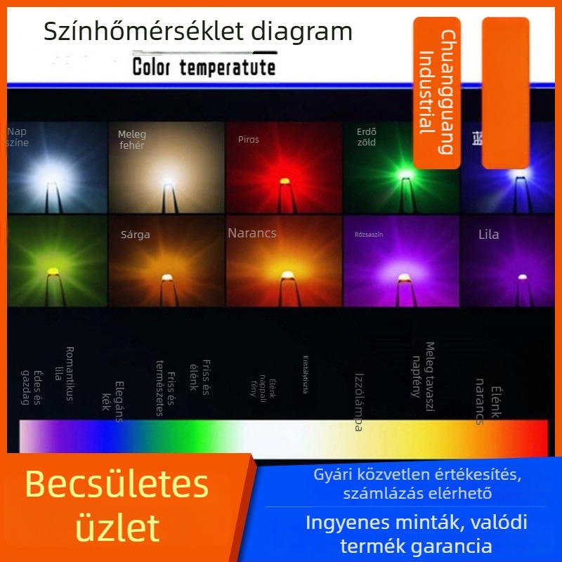3mm többszínű LED gyöngy, F3, lyukas LED, színek: fehér, piros, kék, sárga, zöld, narancs, smaragdzöld