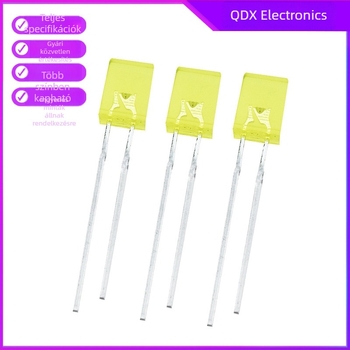 257 négyzet alakú sárga LED indikátor, méretei 2×5×7 mm, hosszú lábakkal