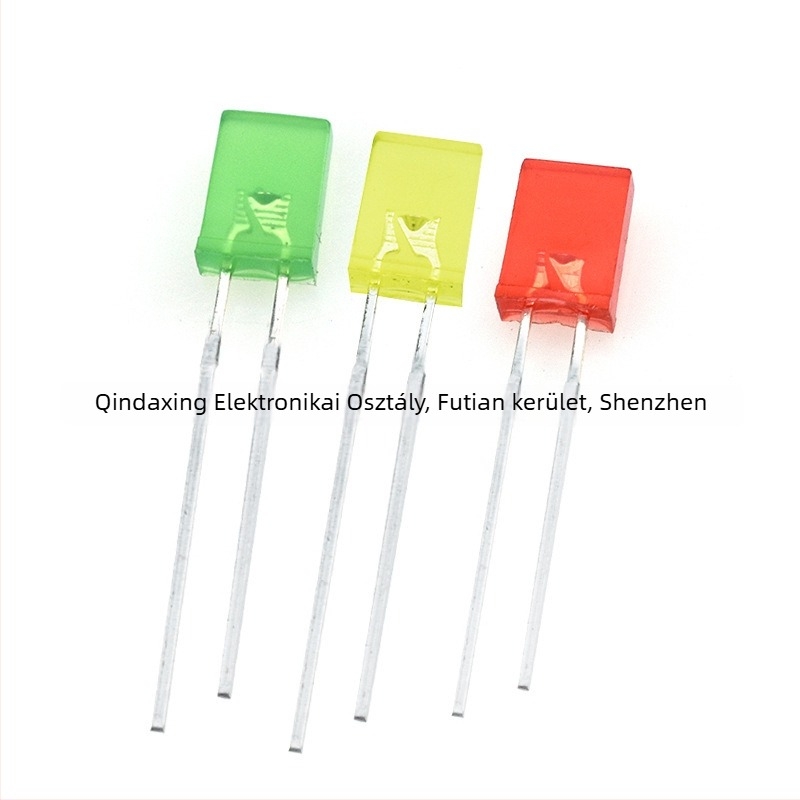 257 négyzet alakú sárga LED indikátor, méretei 2×5×7 mm, hosszú lábakkal