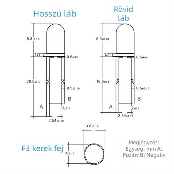 F3 diffúz LED gyöngyök, 3 mm kerek fej, egyenes csatlakozó, piros, sárga, kék, zöld és fehér, nagy fényerő LED