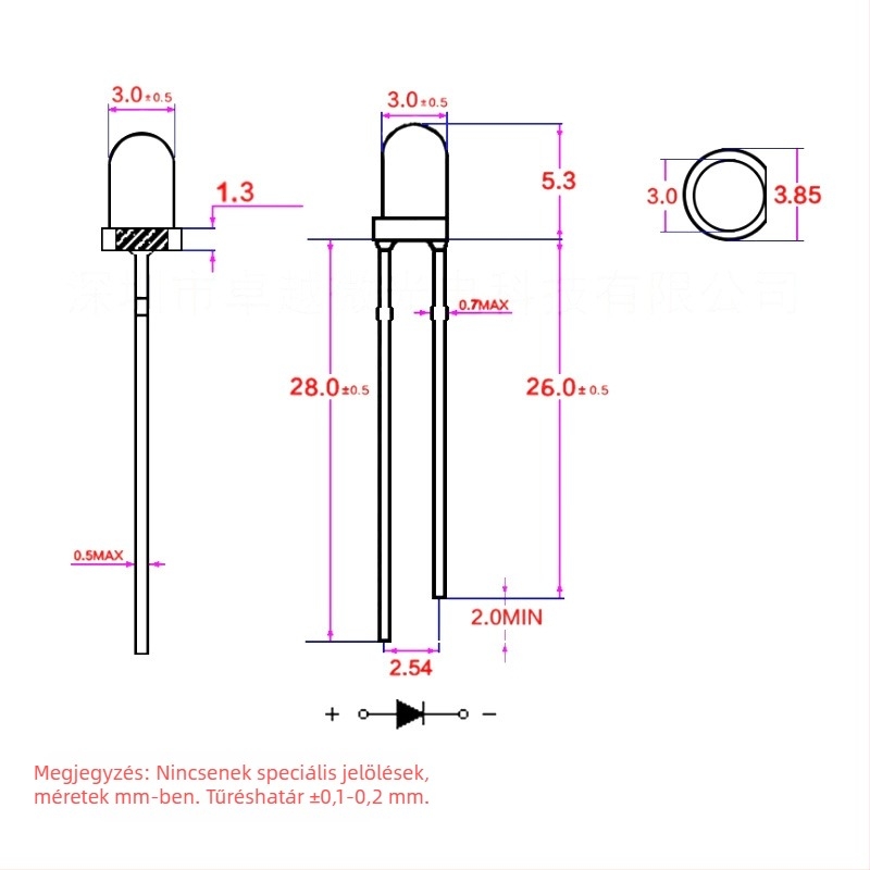 3 mm-es LED, egyenes csatlakozás, F3, sárga-zöld szín, gömbfejű LED gyöngy