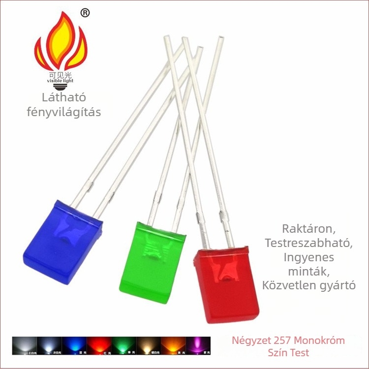 Négyszögletes 2×5×7 piros LED gyöngyök kék és zöld fénnyel, közvetlen csatlakozású LED dióda