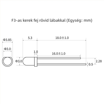 F3 kerek fejű zöld LED gyöngy, 3 mm dugós jelző LED oldalsó rövid lábakkal