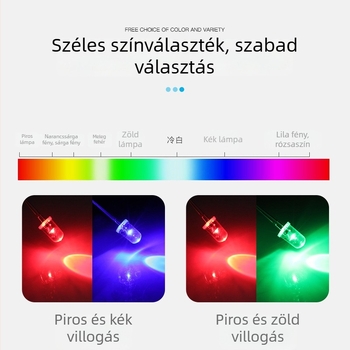 Haolaiguang 5 mm-es LED gyöngyök, átlátszó, kerek fejű, hosszú lábú, piros-kék dupla villanás, piros-zöld ciklus
