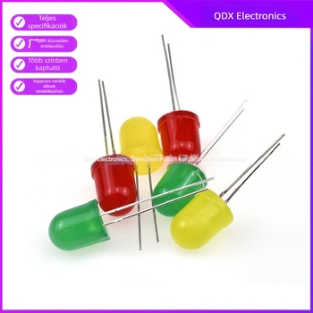 10 mm-es indikátor LED, piros/zöld/sárga/kék, 3V, egyenes csatlakozású LED-dióda