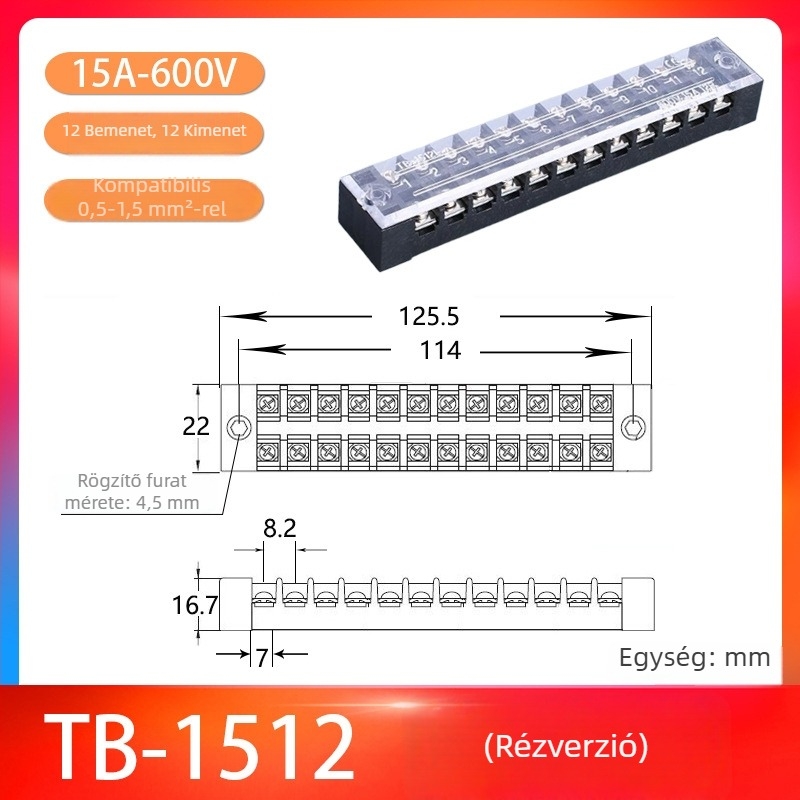TB-1512 15A 12P Rögzített terminálblokk