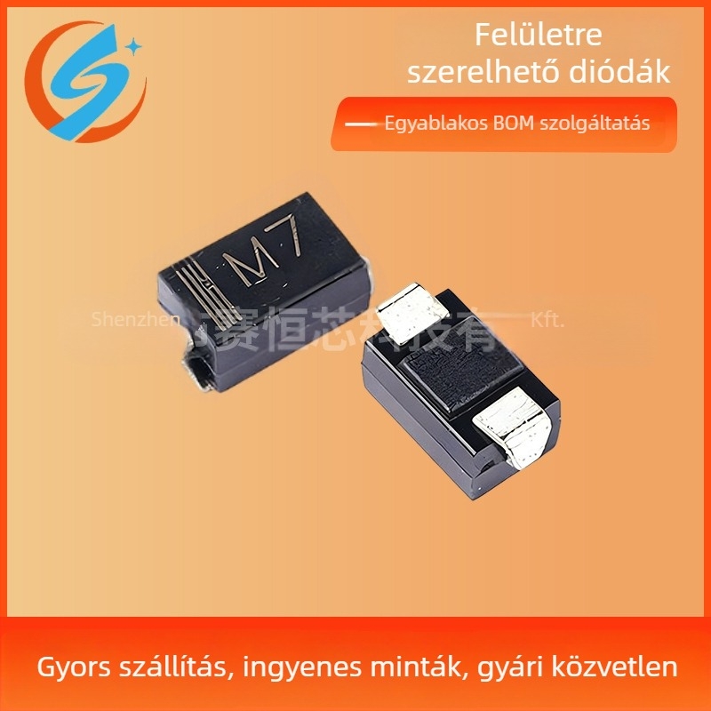 1N4007 M7 egyenirányító dióda, SMA DO-214AC csomagolás, 1 A, 1000 V