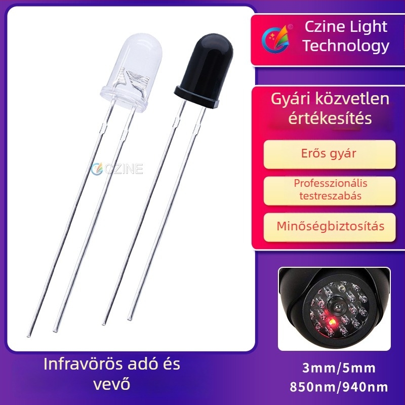 5 mm-es infravörös adó- és vevőpár, 850 nm és 940 nm IR LED-ek monitorozó világításhoz