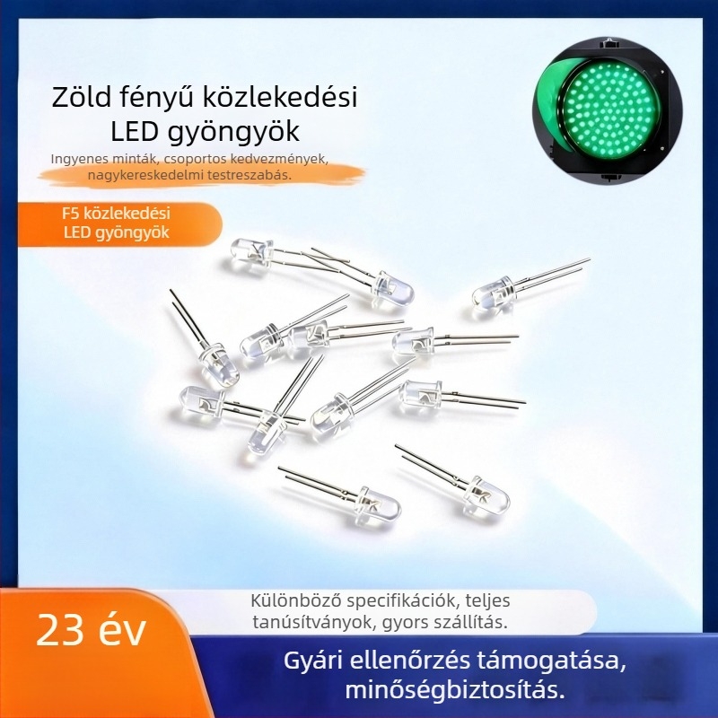 F5 LED lámpagyöngy, 5 mm, piros/zöld/sárga jelző színek, nagy fényerő, közvetlen csatlakozás, LED forgalmi jelzéshez