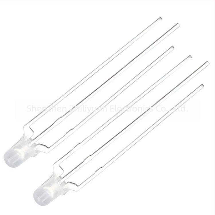 F3 3 mm diffúz körfejű két színű LED-diódák, piros/zöld és piros/kék, közös anód és közös katód, through-hole LED