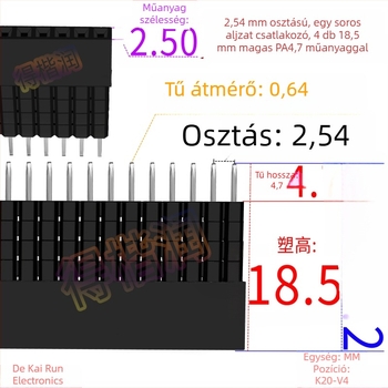 PC104 ipari minőségű egy soros női csatlakozó, 1×40 érintkező, 4,7 mm-es érintkezési távolság, 18,5 mm izolátor magasság, teljes hossz 23,2 mm, műanyag szigetelés