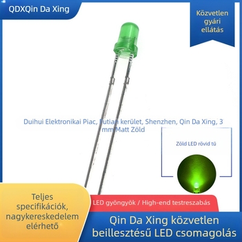 F3 zöld LED gyöngy, 3 mm, háromchip zöld, egyenes láb, dugóba illesztett, általános fényerő