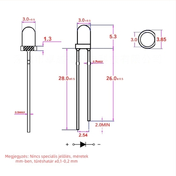 F3 zöld LED gyöngy, 3 mm, háromchip zöld, egyenes láb, dugóba illesztett, általános fényerő