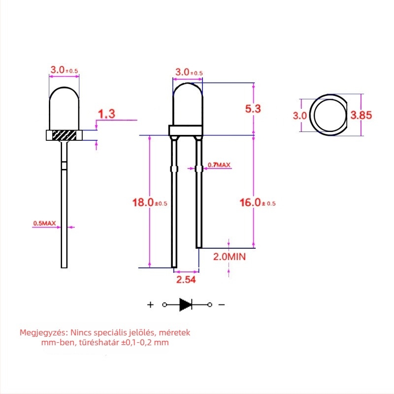 F3 zöld LED gyöngy, 3 mm, háromchip zöld, egyenes láb, dugóba illesztett, általános fényerő