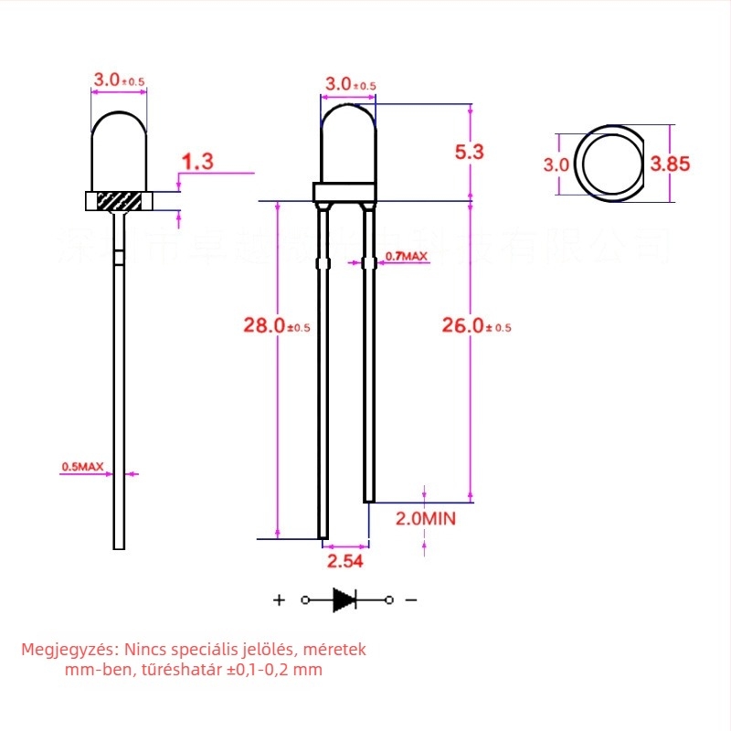 F3 zöld LED gyöngy, 3 mm, háromchip zöld, egyenes láb, dugóba illesztett, általános fényerő