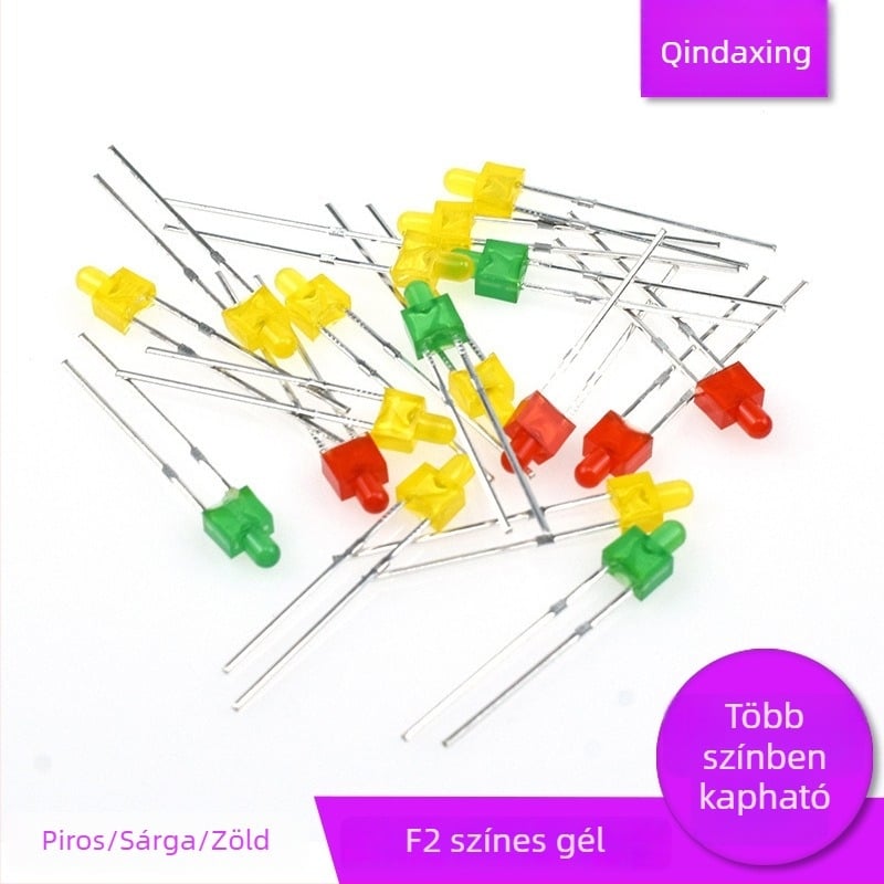 2 mm-es LED gyöngy, egyenes bemenettel, átlátszó, piros/zöld/kék/fehér, hosszú lábú, modell F2