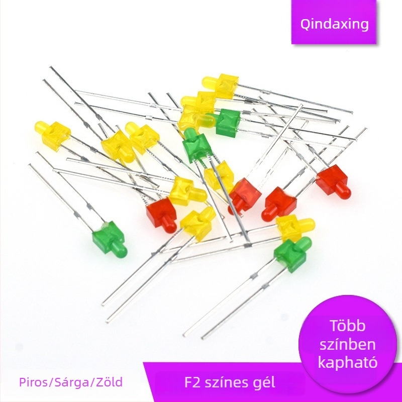 2 mm-es LED gyöngy, egyenes bemenettel, átlátszó, piros/zöld/kék/fehér, hosszú lábú, modell F2