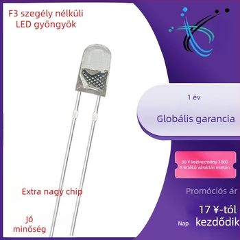 3 mm él nélküli LED gyöngyök, F3 modell, fehér/kék/sárga/zöld, sapka nélküli LED