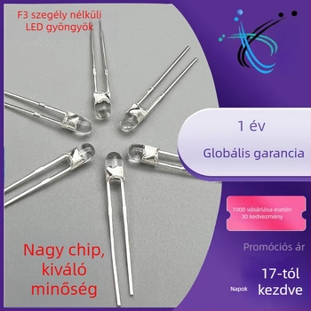 3 mm él nélküli LED gyöngyök, F3 modell, fehér/kék/sárga/zöld, sapka nélküli LED