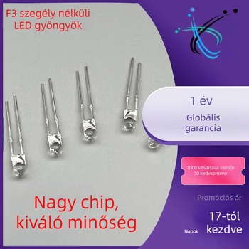 3 mm él nélküli LED gyöngyök, F3 modell, fehér/kék/sárga/zöld, sapka nélküli LED