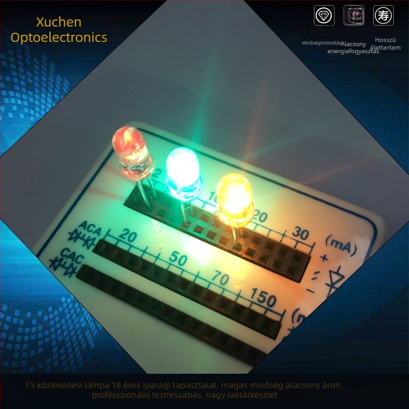 5mm sárga LED gyöngy, F5 kör fejű, forgalomirányító és riasztó fényekhez