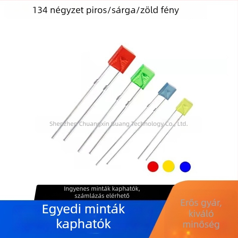 134 négyzet alakú LED gyöngy, méret 1×3×4 mm, kék fényű dióda, multiszín indikátorral (kék, piros, sárga és zöld), közvetlen csatlakozás