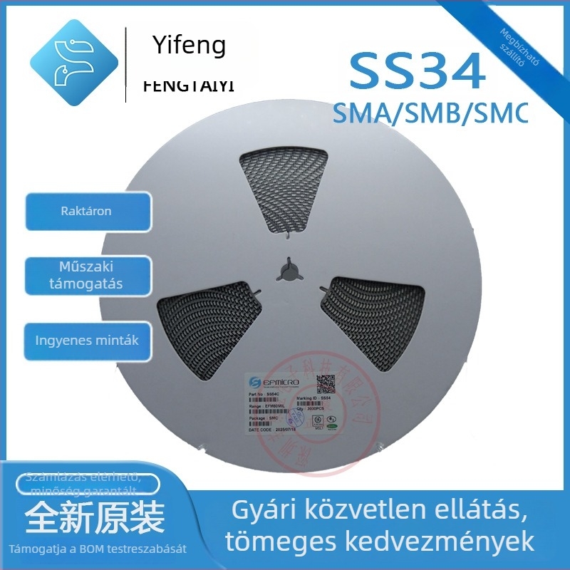 Yifengwei Schottky dióda SS34, SMD dióda SMA/SMB/SMC csomagolásban