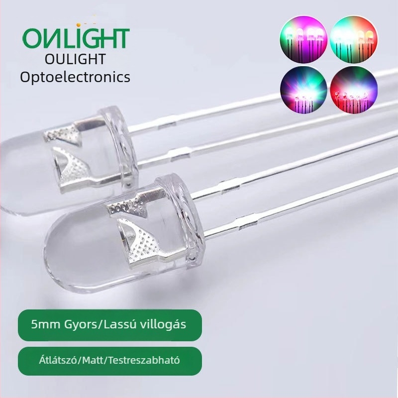 5 mm átlátszó RGB LED gyöngyök gyors és lassú villogással, közvetlen csatlakoztatással, piros, kék, zöld