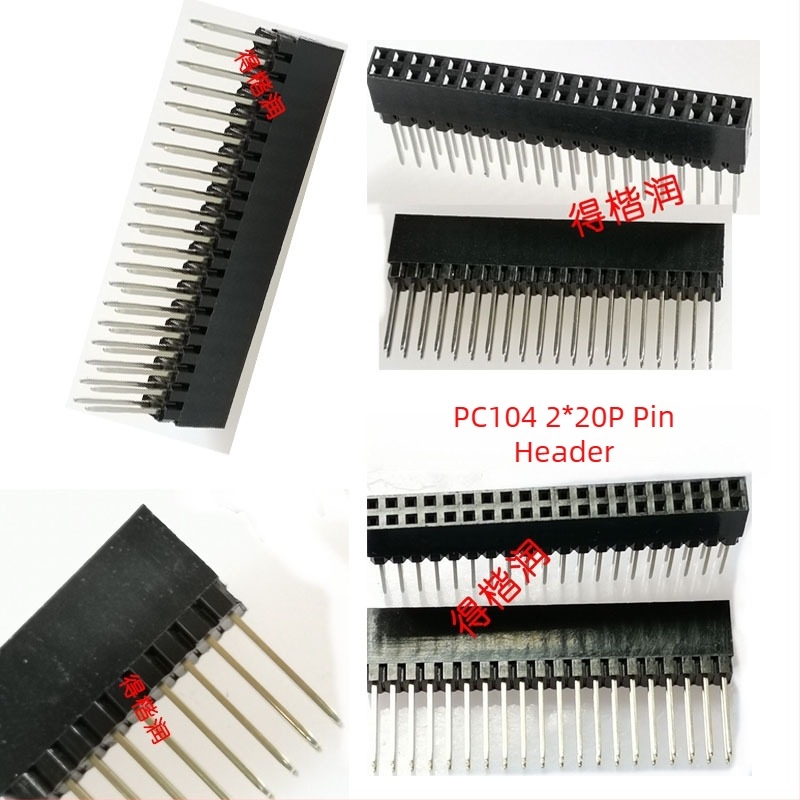 PC104 2x20 tűs női csatlakozó, dupla sor, 2,54 mm-es közép, hosszabbított tűk, tű hossza 12,2 mm, műanyag magassága 8,3 mm