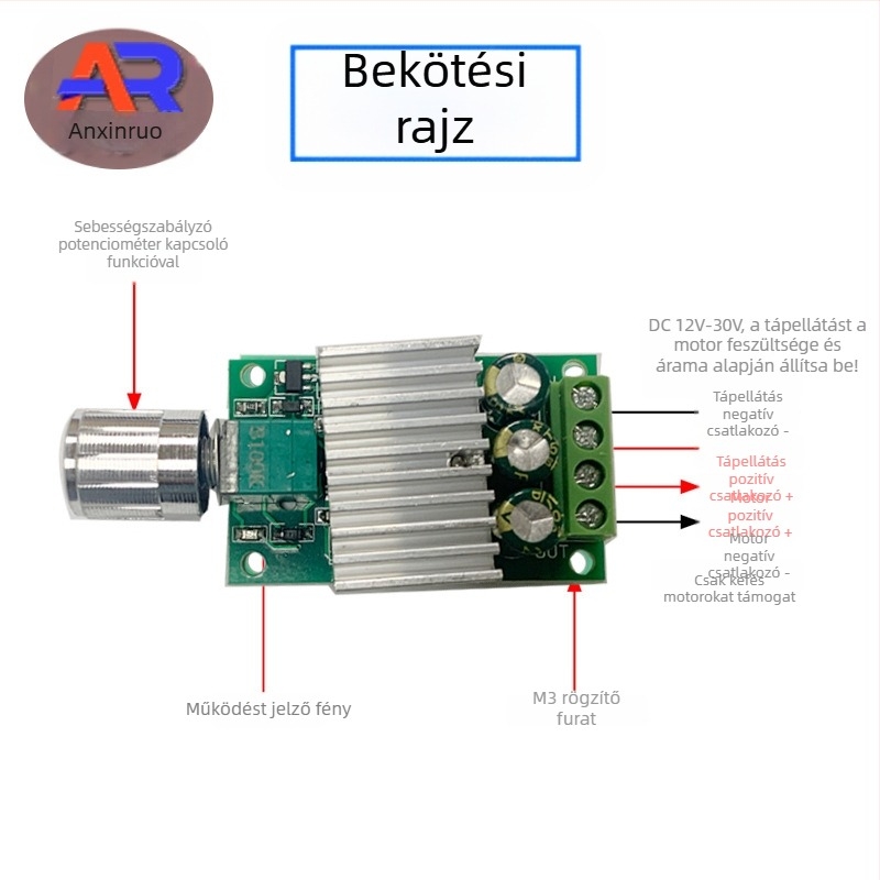 PWM DC motor sebességszabályozó, 12–24V, 10A nagy teljesítményű kapcsoló 1210BK chippel
