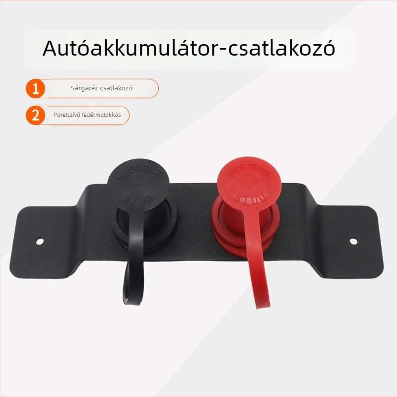 Sárgarézből készült autóakkumulátor terminál rögzítő szerkezettel, pozitív és negatív érintkezők távoli töltéshez