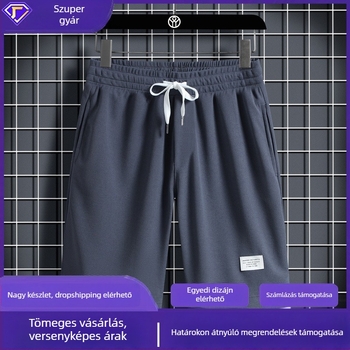 Férfi waffle mintás capri rövidnadrág, laza nyári mindennapi sportos fazon, két az egyben dizájn
