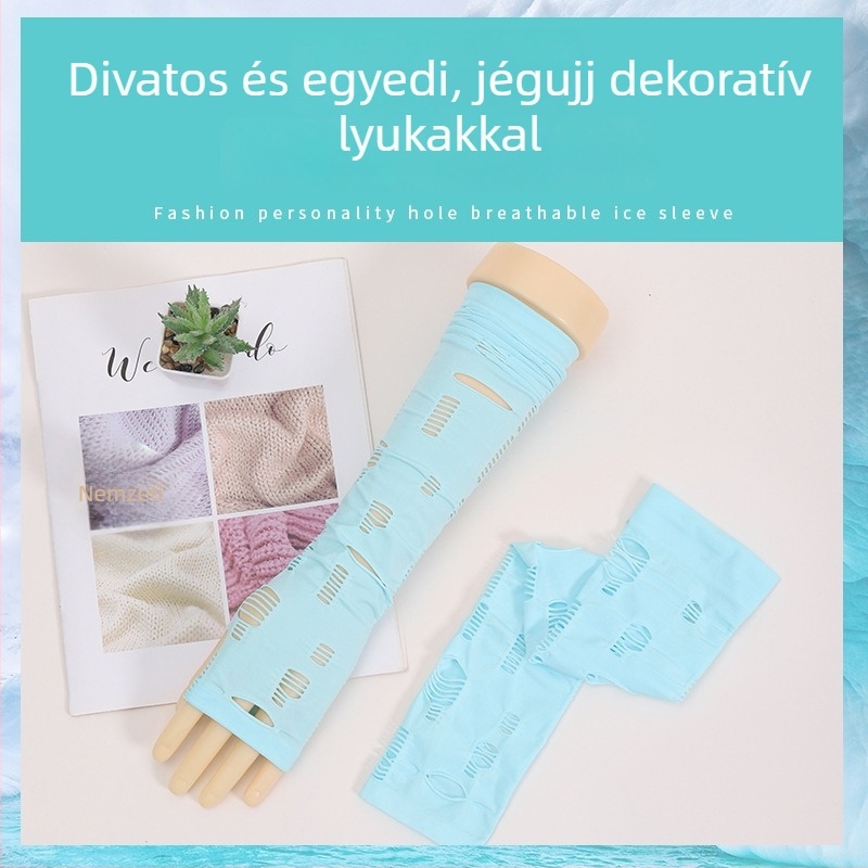 Női koreai stílusú hűsítő kar- és alkarvédők, napvédelmi, légáteresztő sportkiegészítő