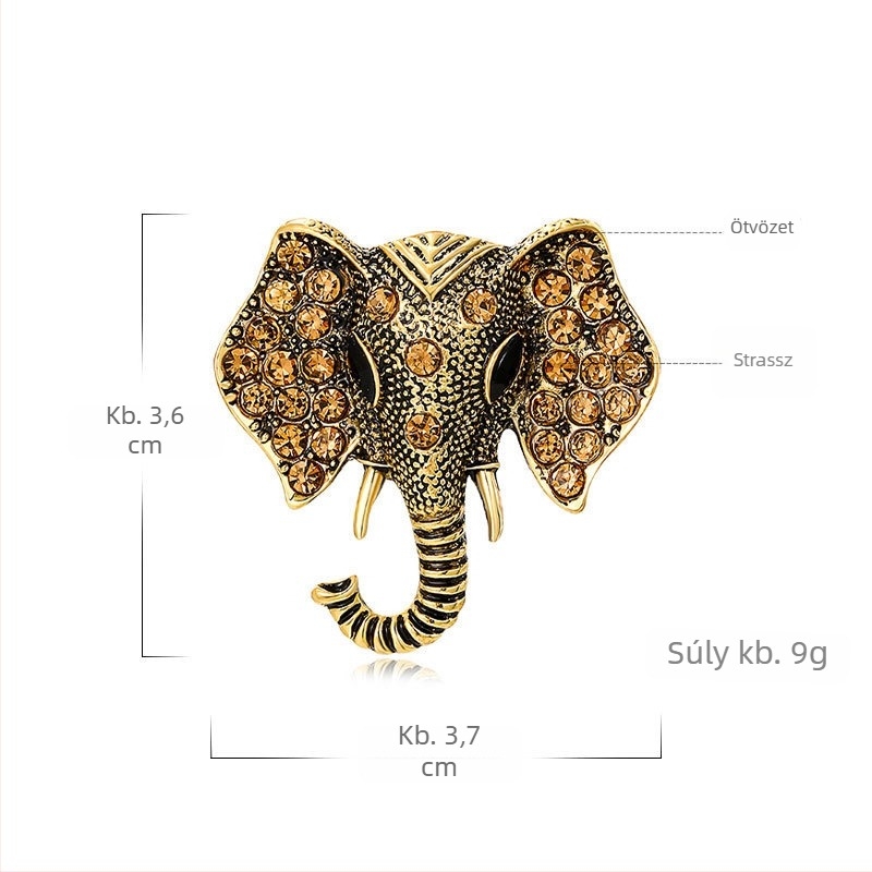 Vintage stílusú brooch állatmotívummal, ötvözetből, gyémánt berakással, ruhadísz