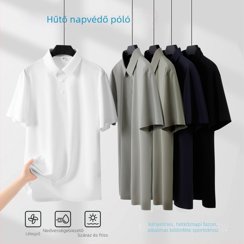 Személyre szabott hűsítő polo UV-védelmet nyújtó anyagból, üzleti stílusú gallérral, logónyomtatással