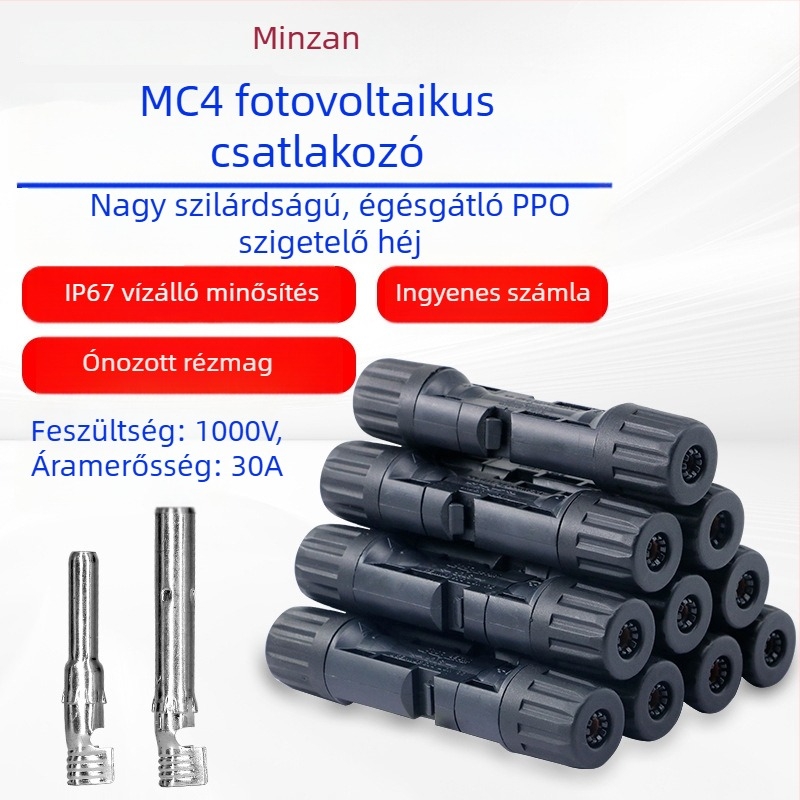 MC4 fotovoltaikus csatlakozó készlet: férfi és női dugó, IP67 vízálló, napelemes modulhoz és PV panelhez