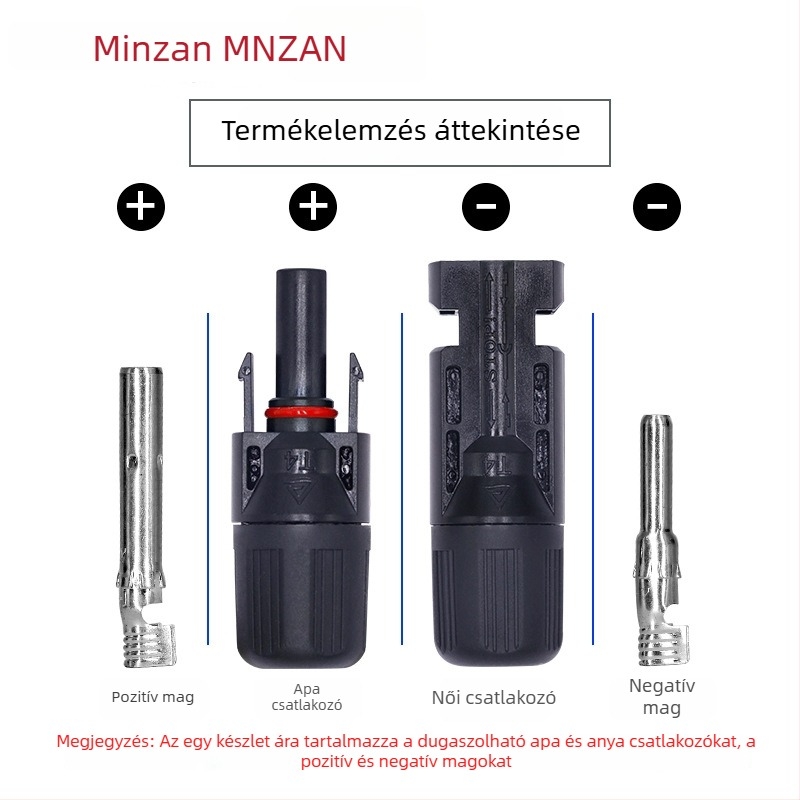 MC4 fotovoltaikus csatlakozó készlet: férfi és női dugó, IP67 vízálló, napelemes modulhoz és PV panelhez