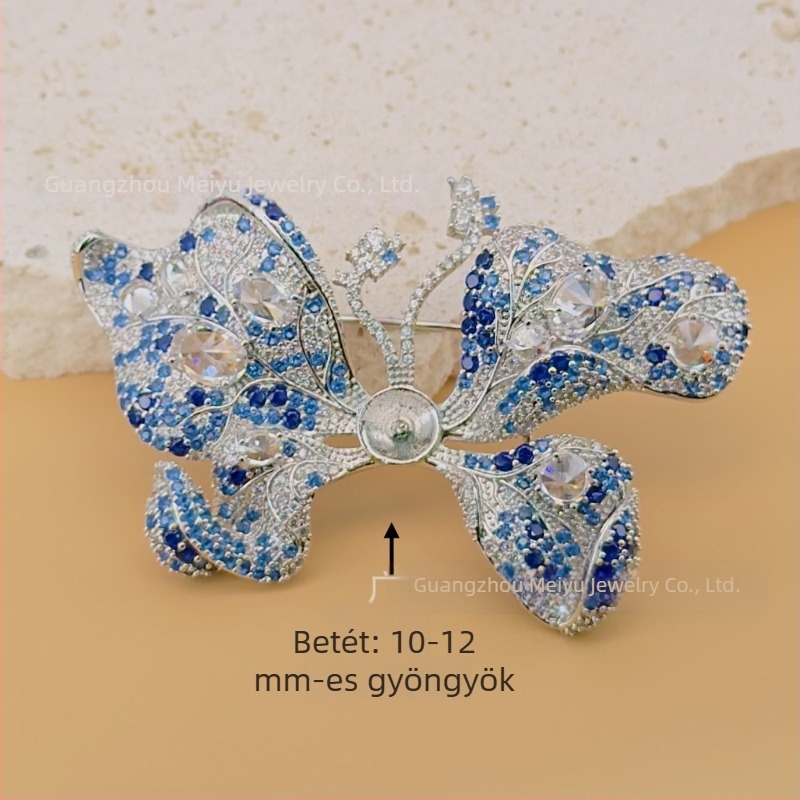 DIY 3D pillangó bross gyémánt- és cirkónia berakással, gyöngyös kapoccsal – luxus divat