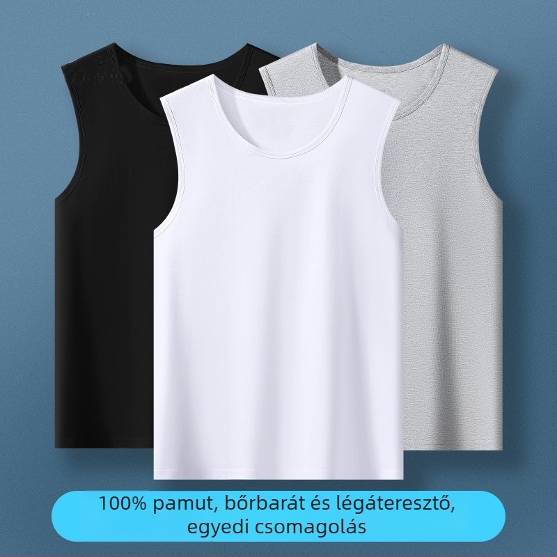 Férfi fehér ujjatlan felső 100% pamutból, széles vállú, lazán szabott, nyári felső
