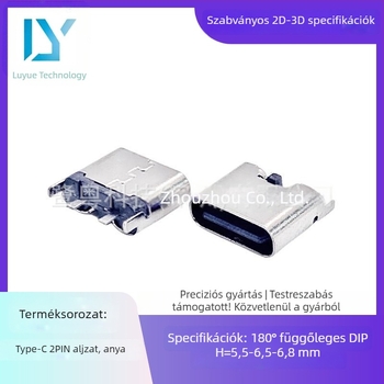 Type-C 16-pines férfi csatlakozó, függőleges, hosszított fej, USB terminál patch, magasság 10,5
