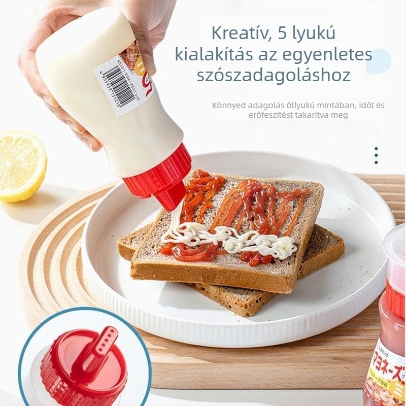 Ötlyukas műanyag élelmiszer-minőségű szósznyomó flakon salátákhoz, ketchuphoz és osztrigaszószhoz, otthoni konyhához