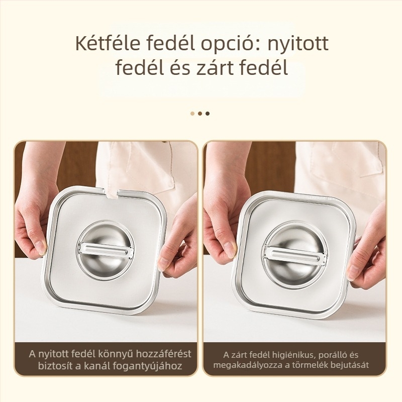 304 rozsdamentes acél fűszertartó fedéllel, négyszögletes konyhai tároló